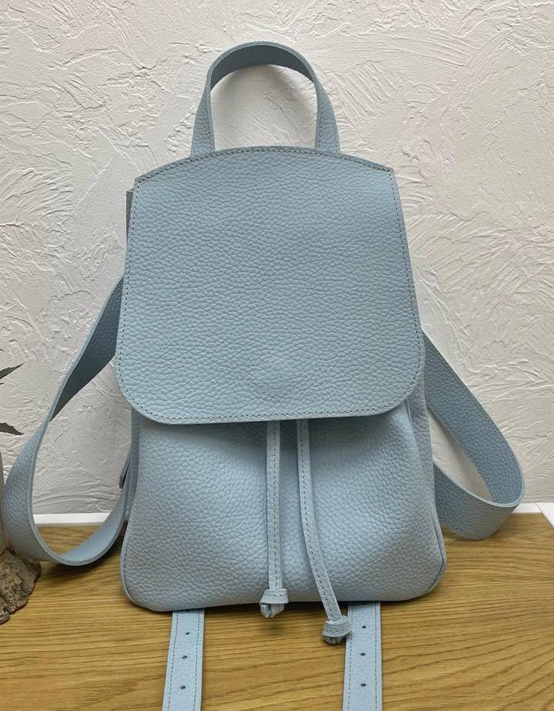 Handmade Light Blue Leather Backpack: Adjustable Straps - Etsy