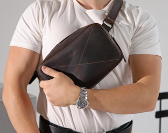 Handmade Brown Leather Banana Bag: Crazy Horse Crossbody Waist Bag