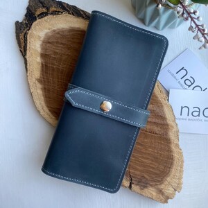 Cartera de cuero, cartera de cuero hecha a mano, billetera, cartera de mezclilla