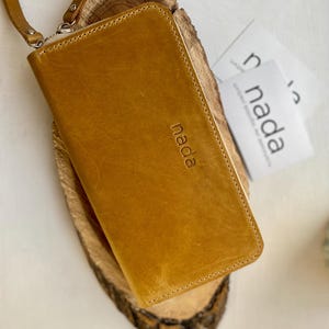 Cartera de cuero, cartera de cuero hecha a mano, billetera, cartera camel