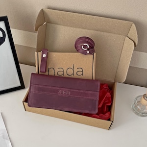 Maxi set de regalo bolso de piel, set de regalo de piel, set hecho a mano, set de regalo mujer, set, cartera, pulsera, llavero, set de piel burdeos