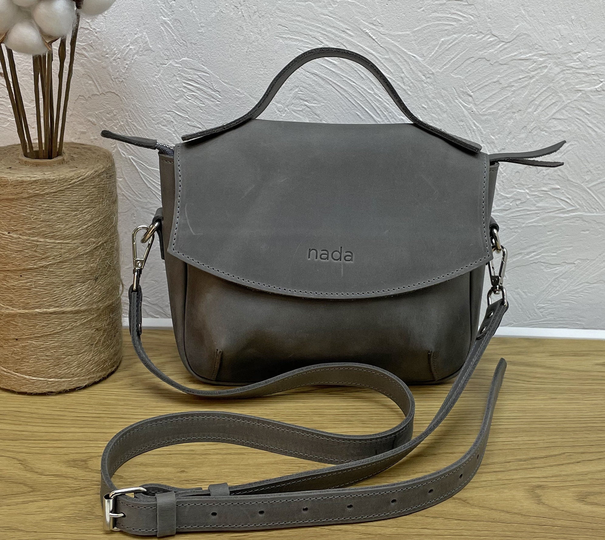 Gray Leather Bag Etsy