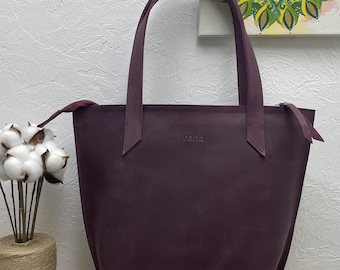 Handmade Burgundy Leather Crossbody Bag: Zippered Women's Handbag