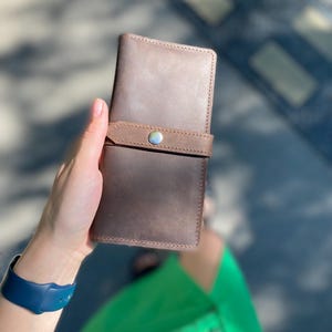 Cartera de cuero, cartera de cuero hecha a mano, billetera, billetera marrón