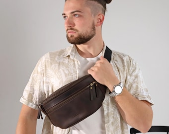 Handmade Brown Leather Banana Bag: Crossbody Waist Pack