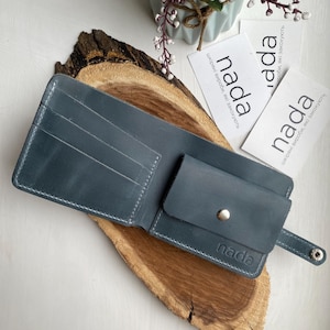 Cartera de cuero, cartera de cuero hecha a mano, billetera, cartera de mezclilla