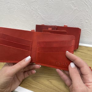 Cartera de cuero, cartera de cuero hecha a mano, billetera, billetera roja
