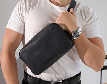 Handmade Brown Leather Banana Bag: Crazy Horse Leather Crossbody