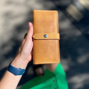 Cartera de cuero, cartera de cuero hecha a mano, billetera, cartera camel