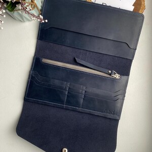 Cartera de cuero, cartera de cuero hecha a mano, cartera, cartera azul profundo