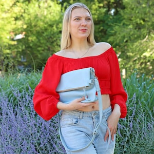 Crossbody leather  bag, leather bag, handmade leather bag, handbag, woman leather bag, lihgt blue leather bag