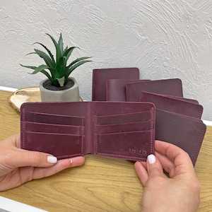 Cartera de cuero, cartera de cuero hecha a mano, cartera, cartera burdeos