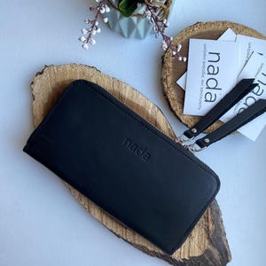 Cartera de cuero, cartera de cuero hecha a mano, billetera, billetera negra