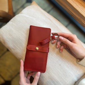 Cartera de cuero, cartera de cuero hecha a mano, billetera, billetera roja