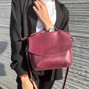 Leather bag, handmade leather bag, handbag, woman leather bag, crossbody bag, burgundy leather bag