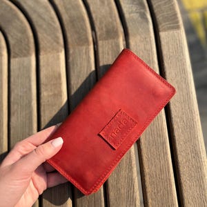Cartera de cuero, cartera de cuero hecha a mano, cartera, cartera roja, cartera