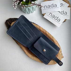 Cartera de cuero, cartera de cuero hecha a mano, cartera, cartera azul profundo