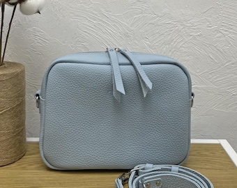 Handmade Leather Crossbody Bag: Adjustable Strap, blue Flotar Handbag
