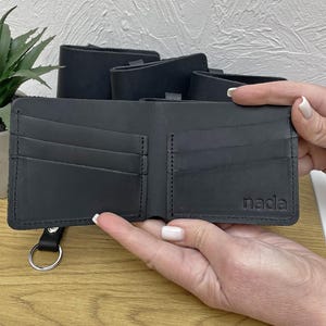 Cartera de cuero, cartera de cuero hecha a mano, billetera, billetera negra