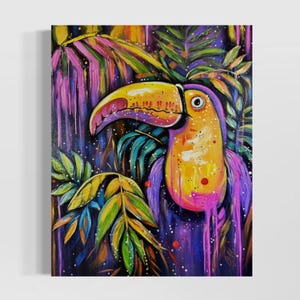 Tropical Dreams: Vibrant Textured Toucan Painting
