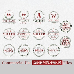 Weihnachtskranz SVG Bundle für Familienname, Split Monogramm Buchstabe SVG digital geschnittene Dateien Cricut, Silouette, Glowforge (svg eps dfx png)