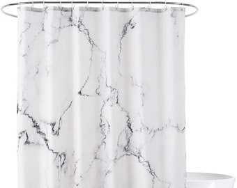 Bathroom Fantastic Decorations Waterproof Mildew Resistant Polyester Fabric HiZZ 72 x 72 Inch White and Grey Marble Shower Curtain Sets with Hooks