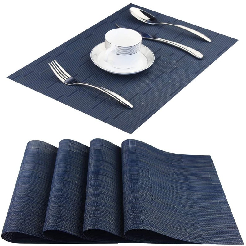 Set of 4 Navy Blue Vinyl Placemats Washable Table Mats Easy to Etsy