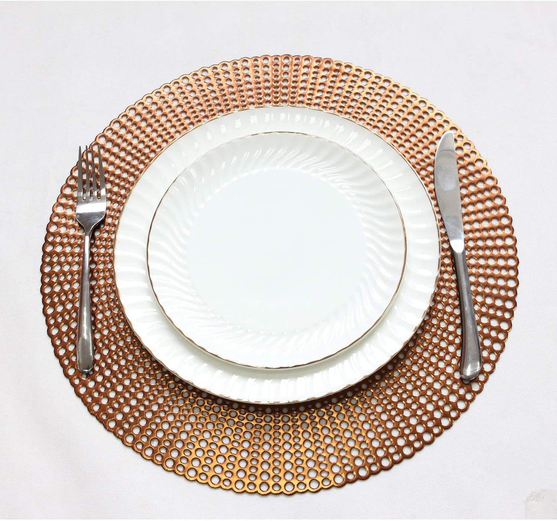 16.5 Round Vinyl Metallic Placemats Hollow Out Etsy