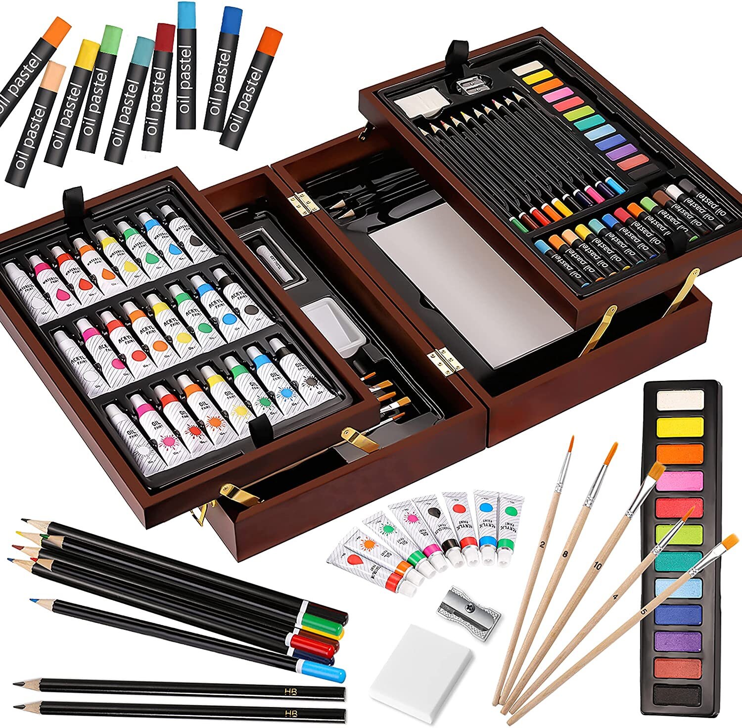 Wooden Deluxe Art Set in Wooden Case with Soft & Oil Pastels Etsy