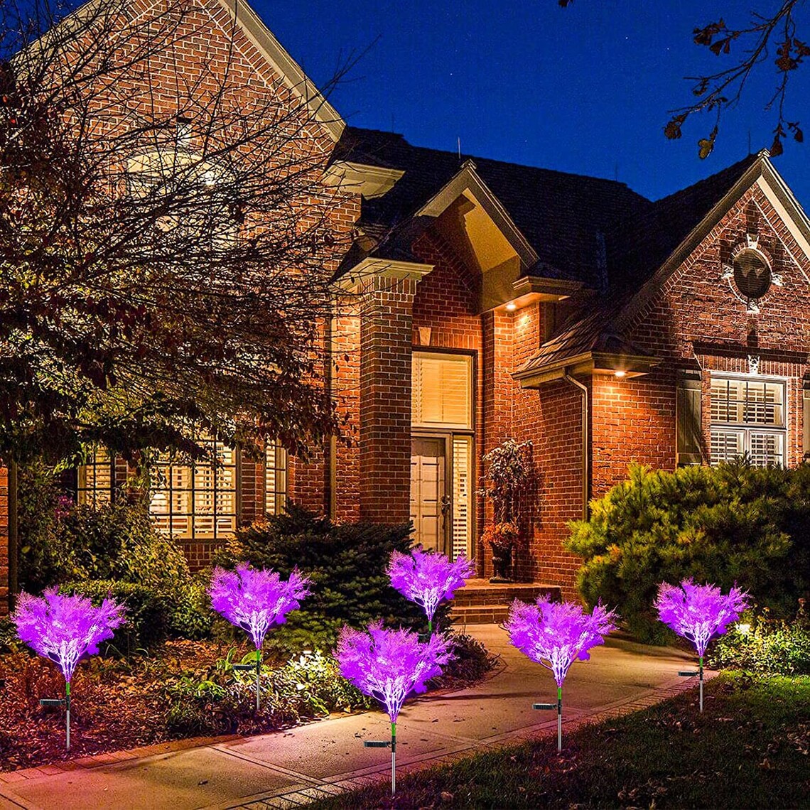 2 Pack Pink Solar Flowers Lights Garden Lights Solar Powered Etsy