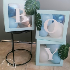 Ballonboxen | Buchstabenboxen | Ballonbriefboxen | personalisierte Boxen | Baby Shower Boxen | transparente Luftballonboxen | Partyboxen