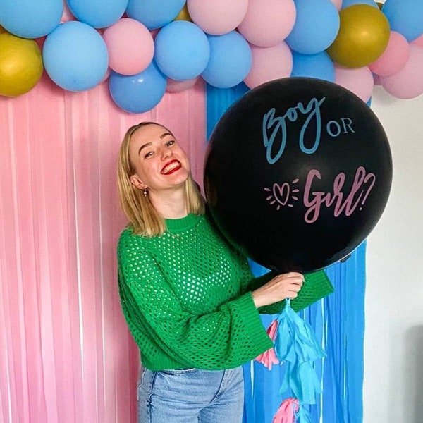 Boy or Girl XXL Gender Reveal Ballon | 90cm Luftballon | Konfetti blau rosa | Baby Party | Baby Shower| Gender Reveal | Junge oder Mädchen