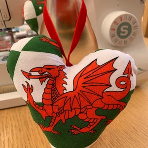 Welsh Dragon Fabric Heart. Handmade By Me In Wales