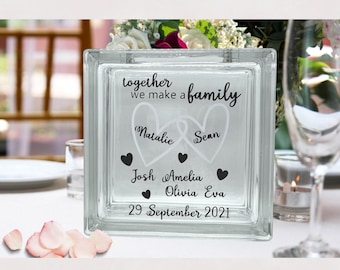 Personalised Wedding Sand Ceremony Set - Blended Family Unity Glass Block -  Keepsake – Sand Art – Hearts - Together we make a family