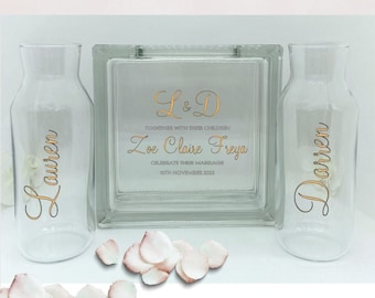 Sand Ceremony Set Wedding - Blended Family Unity Glass Block - Keepsake – Sand Art – Personalised Wedding Sand Ceremony Set