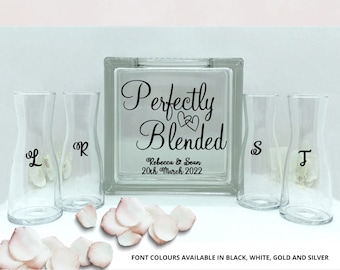 Wedding Sand Ceremony Set - Blended Family Unity Glass Block - Keepsake Sand Art – Perfectly Blended - Personalised Sand Ceremony Set