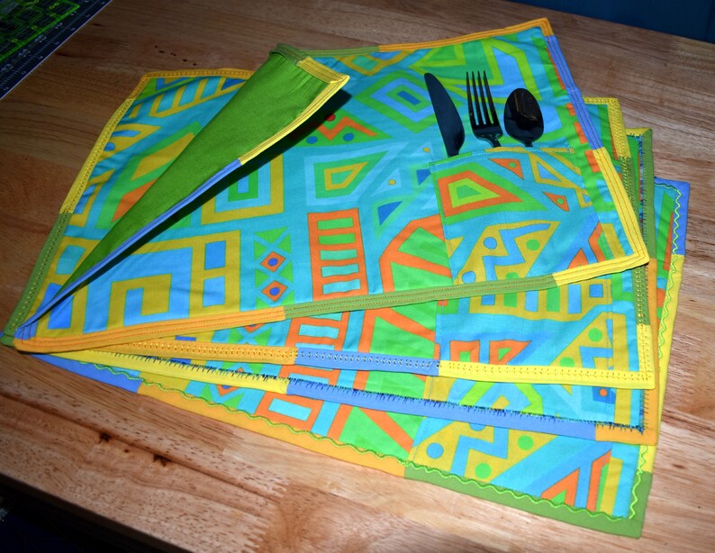 258 blue Abstract Placemats. Set of 4 W/utensil Etsy