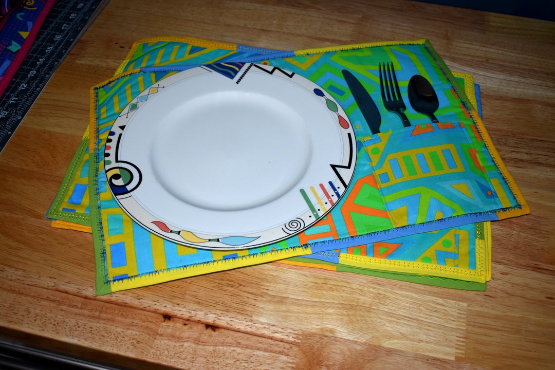 258 blue Abstract Placemats. Set of 4 W/utensil Etsy