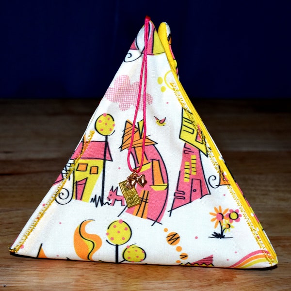 247 "Little Pink Houses" Fabric Piggybank (approx. 7"W x 7"H)