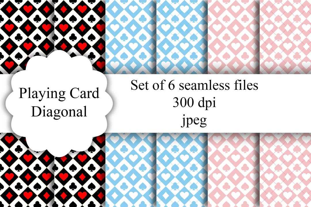 Set of 6 Playing Card Symbols Diagonal Seamless File - Digital Paper ...