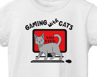 Gaming With Cat Shirt, Funny Cat T-Shirt, Funny Gamer Long Sleeve, Gaming Cat Girl, Cat Gamer Girl Tee, Funny Cat Lover Youth Shirt
