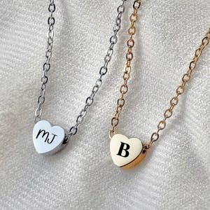 tiny heart initial necklace, engraved necklace with initial, dainty heart necklace, personalized initial necklace, initial necklace heart