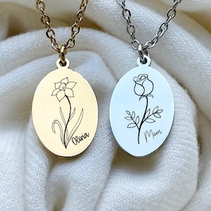 Collar personalizado con la flor de nacimiento, collar para el Día de la Madre, regalos para ella según su mes de nacimiento, joyería con la flor de nacimiento, collar de flores para mujer