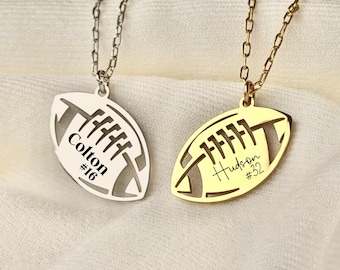 engraved football necklace, football number necklace, football mom jewelry, football pendant necklace, valentines day gift for girlfriend