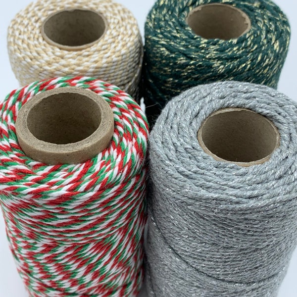 4x100m Cotton Bakers Twine Rope Red White Gold Green Silver Christmas Gift