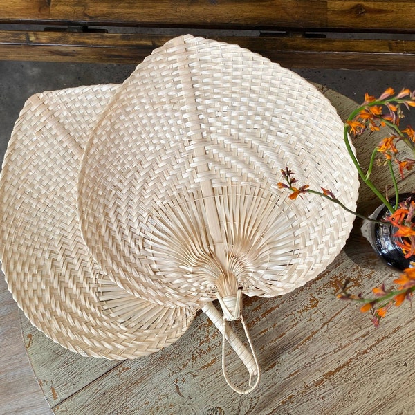 Ensemble de 12 éventails de mariage, éventail naturel, éventail en bambou, éventail en raphia pour décoration de style rustique bohème chic, cadeau déco ferme