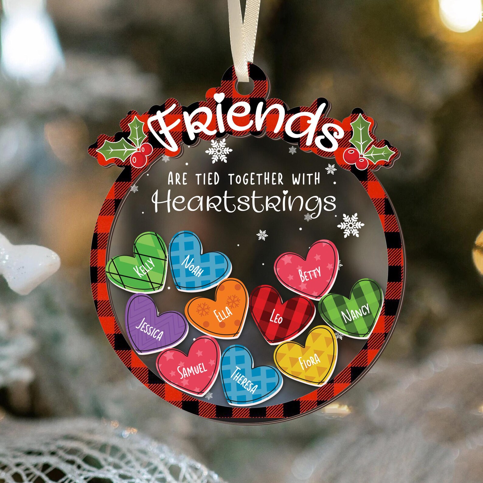 Personalized Family Hearts Shaker Ornament, Customized Family 5D