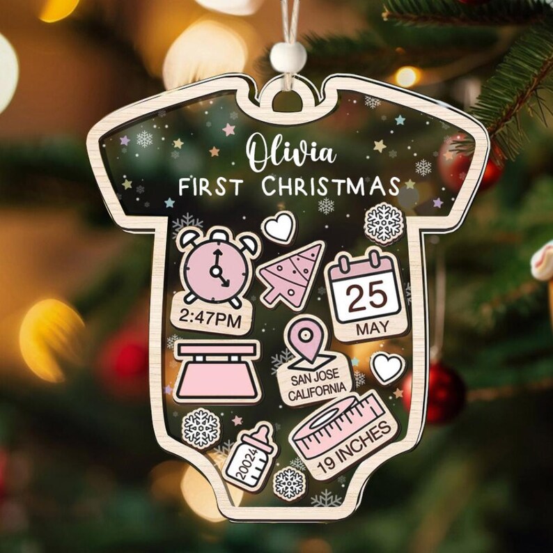 Baby's First Christmas Ornament 2024, Personalized Baby 1st Christmas