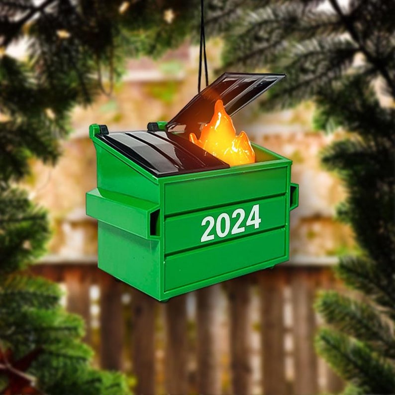 Dumpster Fire Christmas Tree Ornament, Dumpster Fire Ornament, Desk