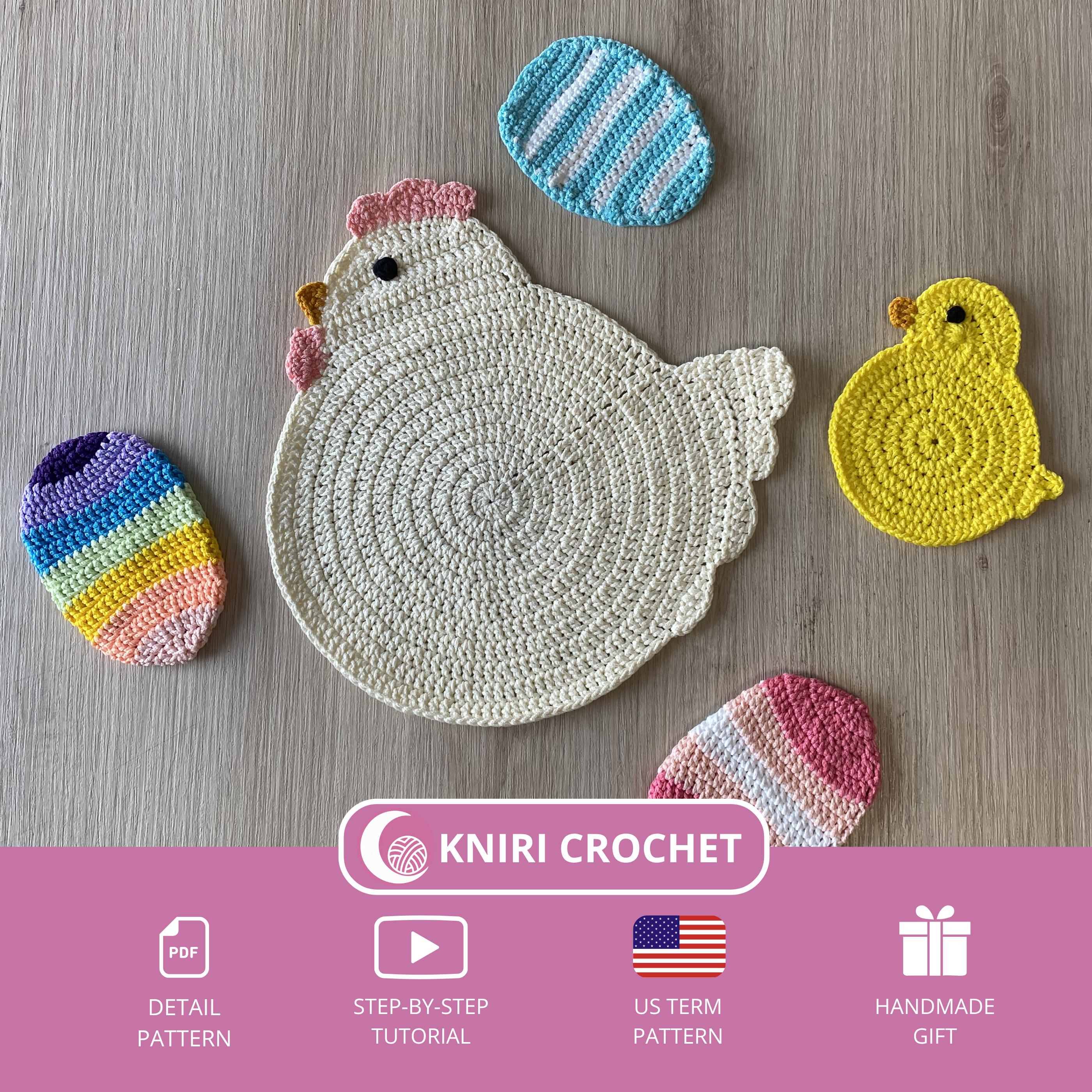 Chicken Potholder and Easter Egg Coasters Set